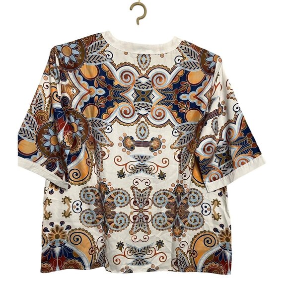 VGT-Inspired Multicolor Paisley Short-Sleeve Blouse With Lace-Up Neckline 3XL - Picture 2 of 16